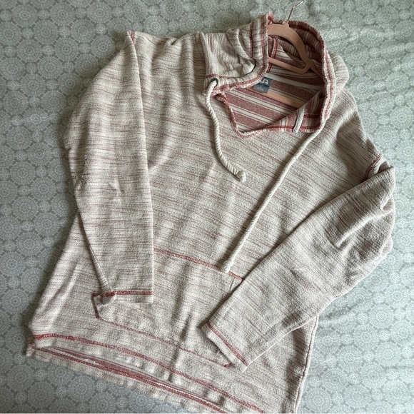 J. America Baja-Style Hoodie Red Cream Striped Pullover Size L - Picture 3 of 6
